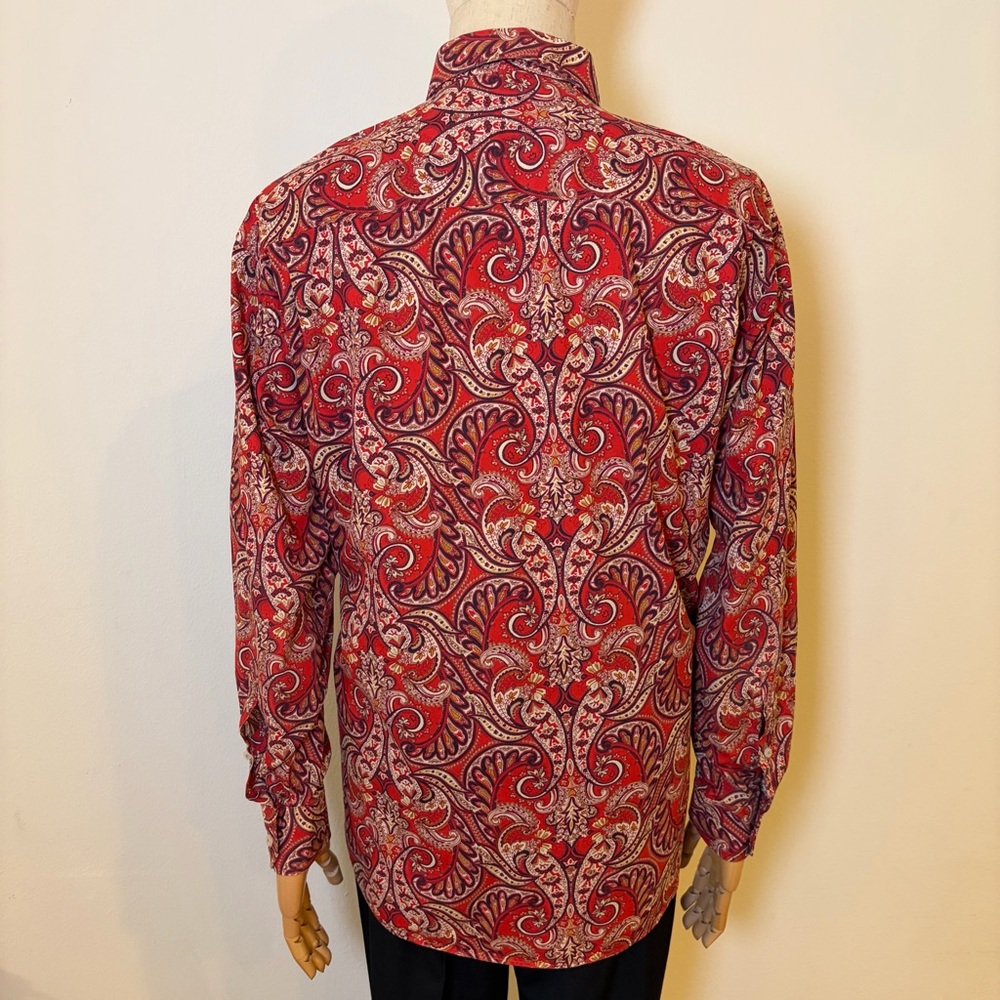 Alan Flusser Men’s XL Red Paisley 100% Cotton Button Down Shirt - Picture 9 of 12